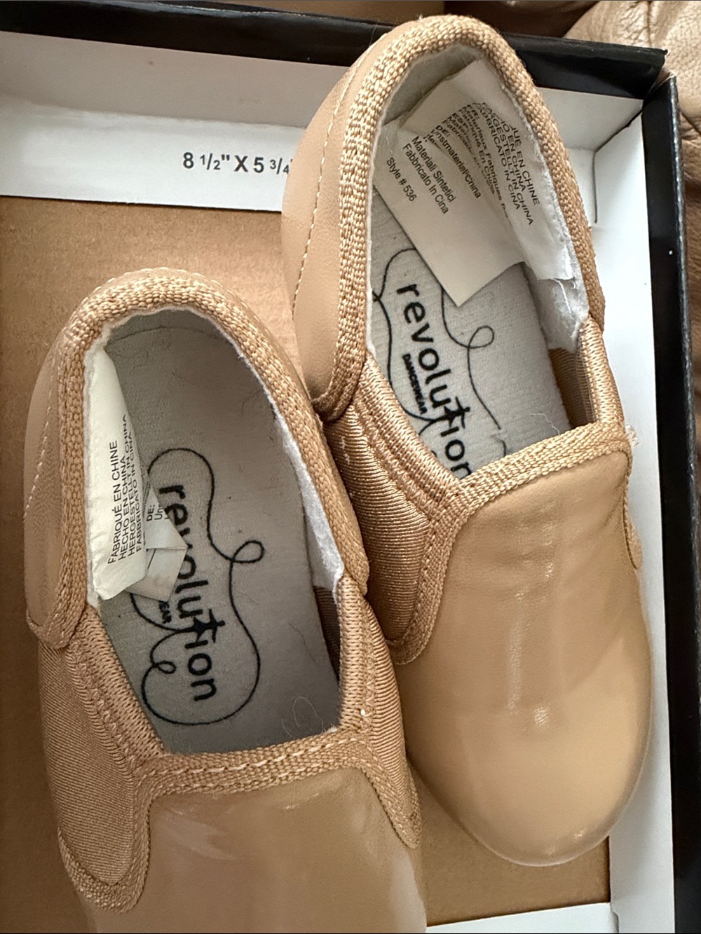 Revolution Kids Slip-On Dance Shoes in Tan